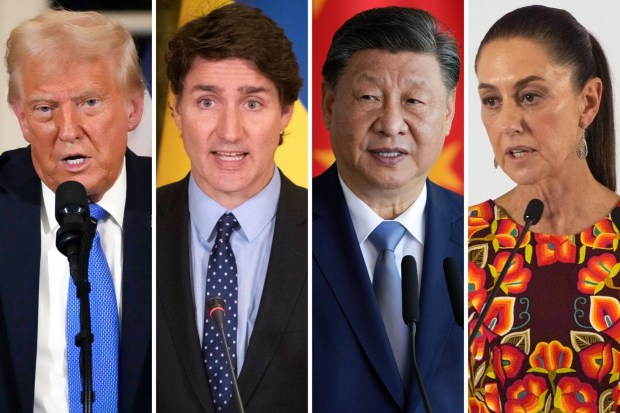 President Donald Trump, Canadian Prime Minister Justin Trudeau, China's President Xi Jinping and Mexico's President Claudia Sheinbaum