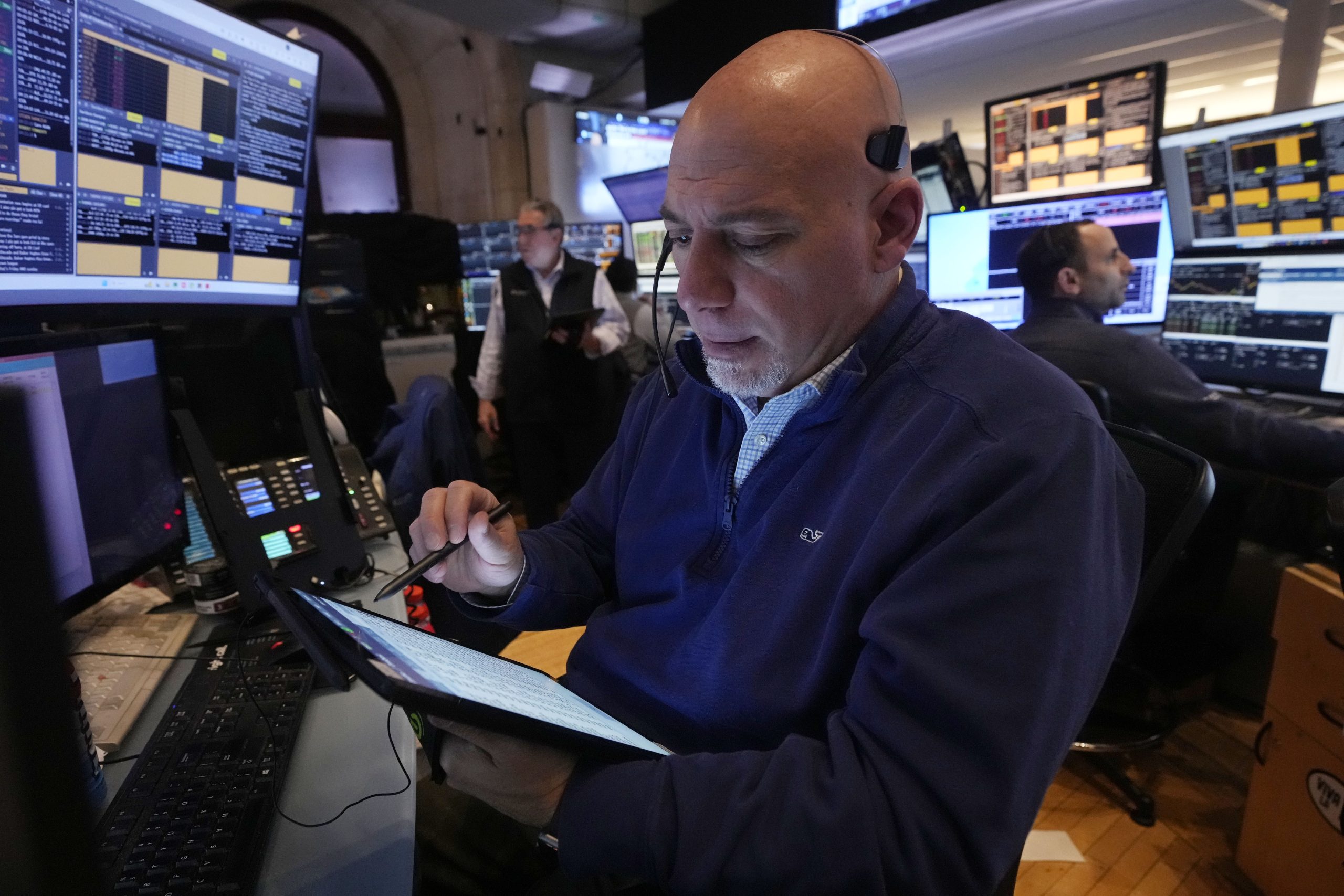 Trader Vincent Napolitano works on the floor of the New...